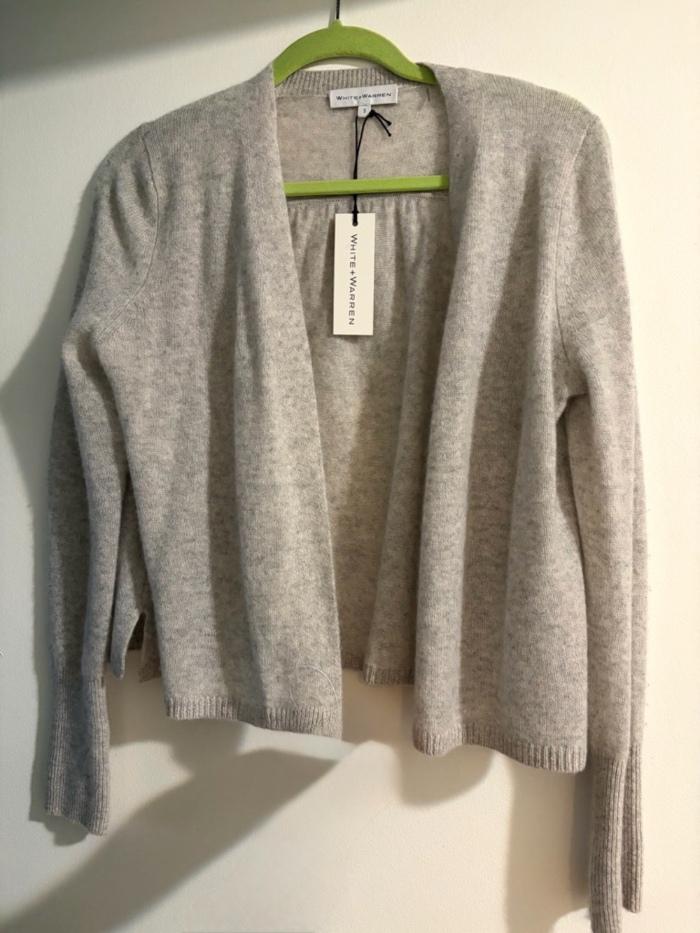 White + Warren Heather Gray Open-Front Cashmere Cardigan